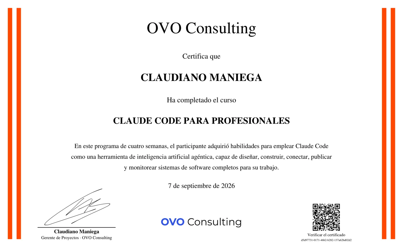 Certificado de completitud Claude Code para Profesionales — OVO Consulting