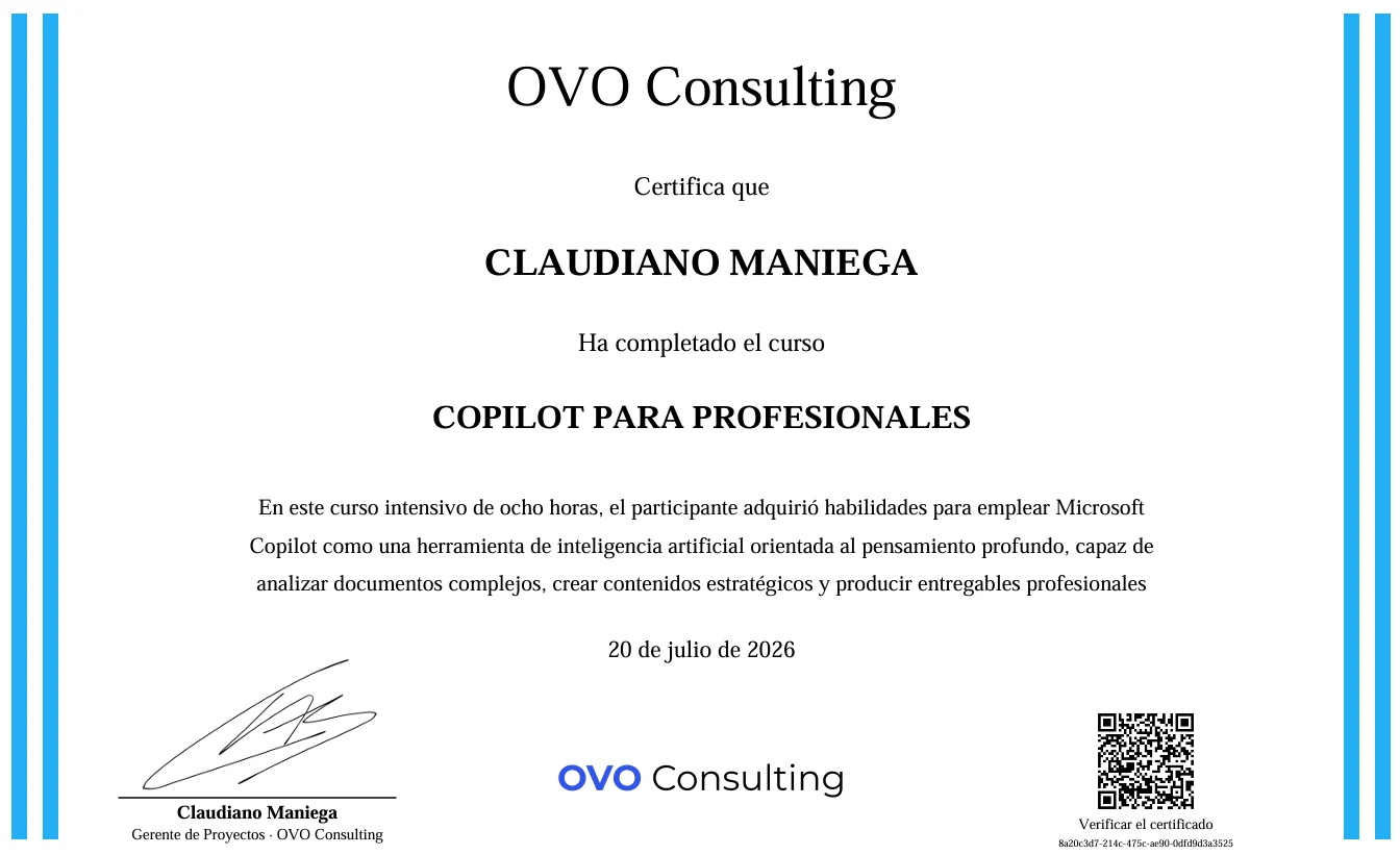 Certificado de completitud Copilot para Profesionales — OVO Consulting