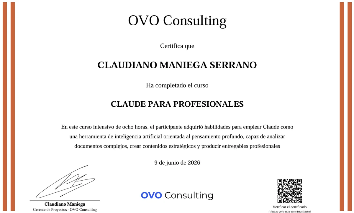 Certificado de completitud Claude para Profesionales — OVO Consulting